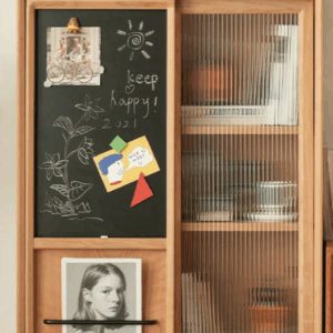 Woody Prime Cherry ブラックボード付きモールガラス扉キャビネット