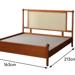 ツゲ材 レトロモダンラタン調ヘッドボード木製ベッド